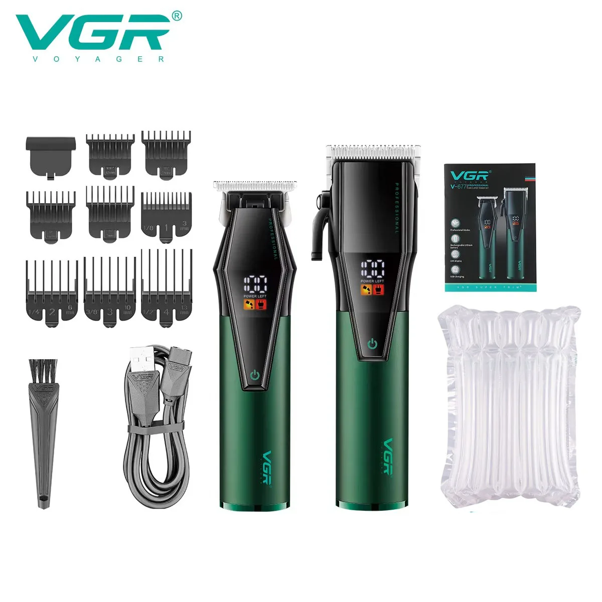 VGR Haarschneider Professioneller Haarschneider Friseur Einstellbare Haarschneidemaschine Elektrischer Haarschneider Wiederaufladbarer Trimmer für Männer V-677: green