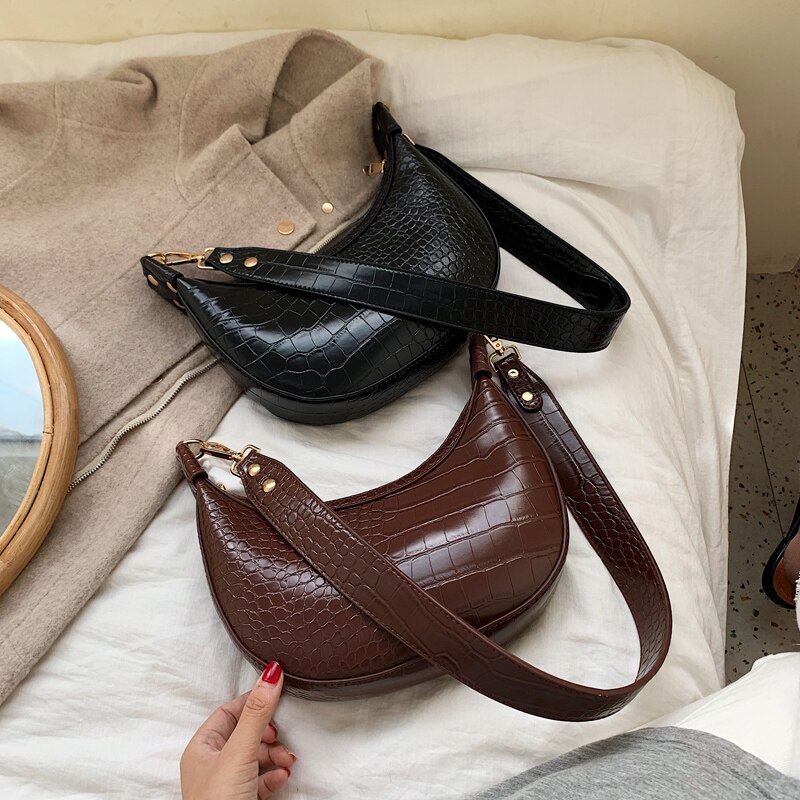 Luxe merk schoudertassen voor dames, populaire ketting met krokodillenpatroon, dames pu dumplings schoudertassen
