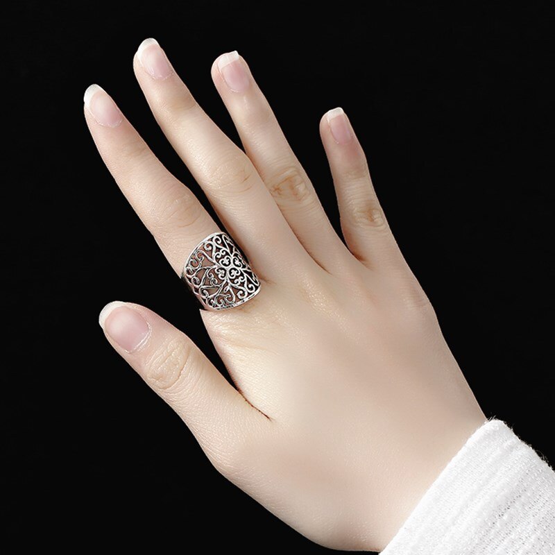 Bohemian Vintage Grote Holle Patroon Bloem Ring Voor Vrouwen Vrouwelijke Dame Antieke Knuckle Cocktail Ringen Boho Sieraden Anillos