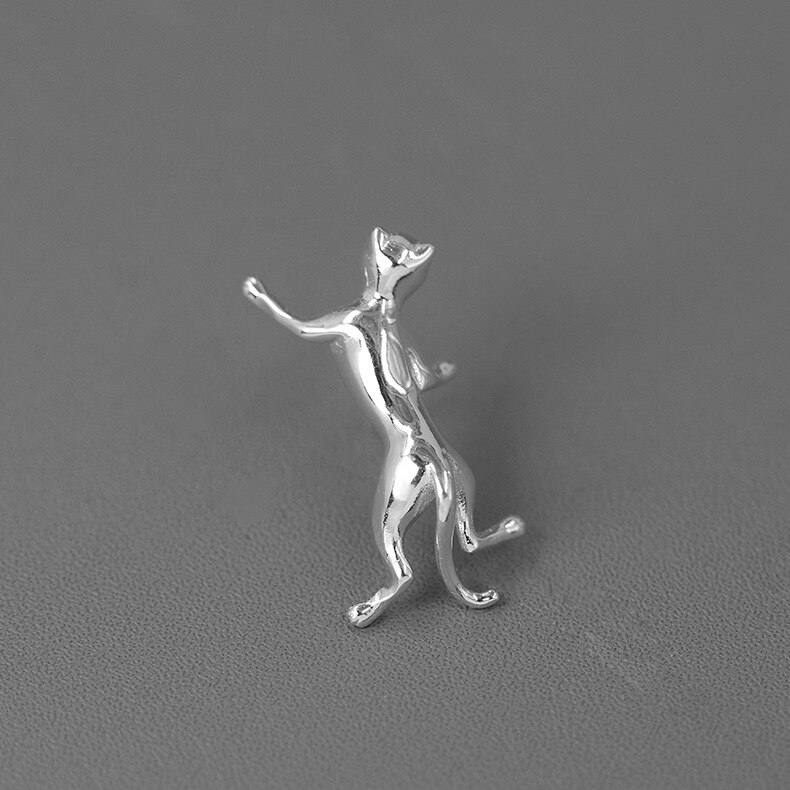 INATURE 925 Sterling Silber Klettern Katze Broschen Für Frauen Ebene Schmuck Zubehör: silber-