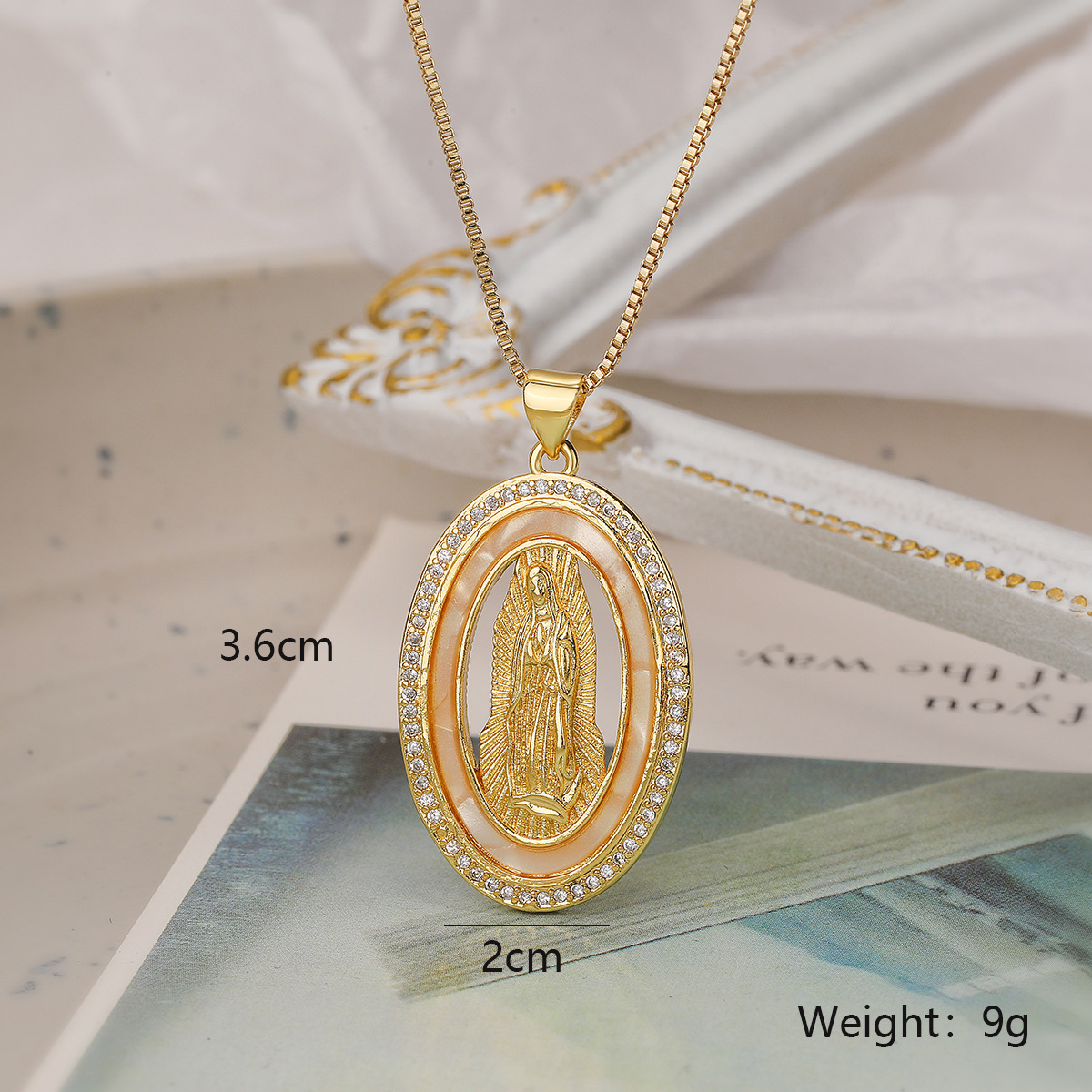 NEWBUY Women's Religious Jewelry Copper CZ Zircon Inlay Virgin Mary Pendant Stainless Steel Chain Necklace