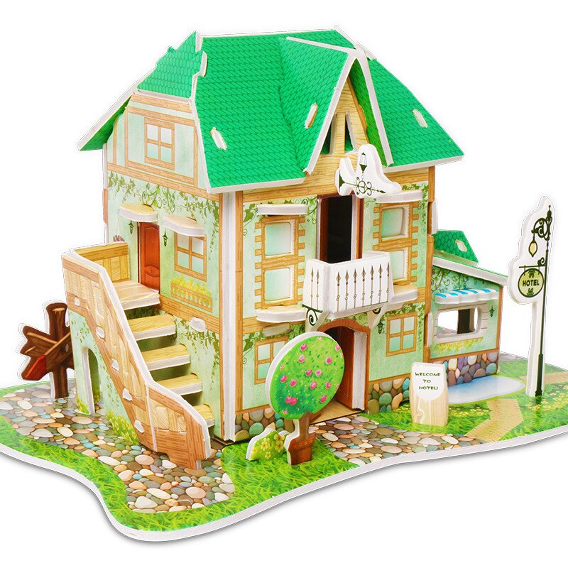 Puzzle 3D fai-da-te castello modello Cartoon House assemblaggio giocattolo di carta Kid Early Learning modello di costruzione regalo Puzzle per bambini: 15