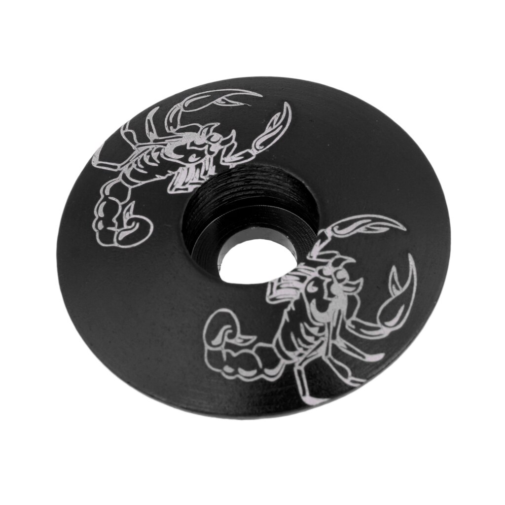 Premium aluminiumslegering mtb landevejscykel frempind headset top cap cover dele tilbehør - forskellige farver: Sort skorpion