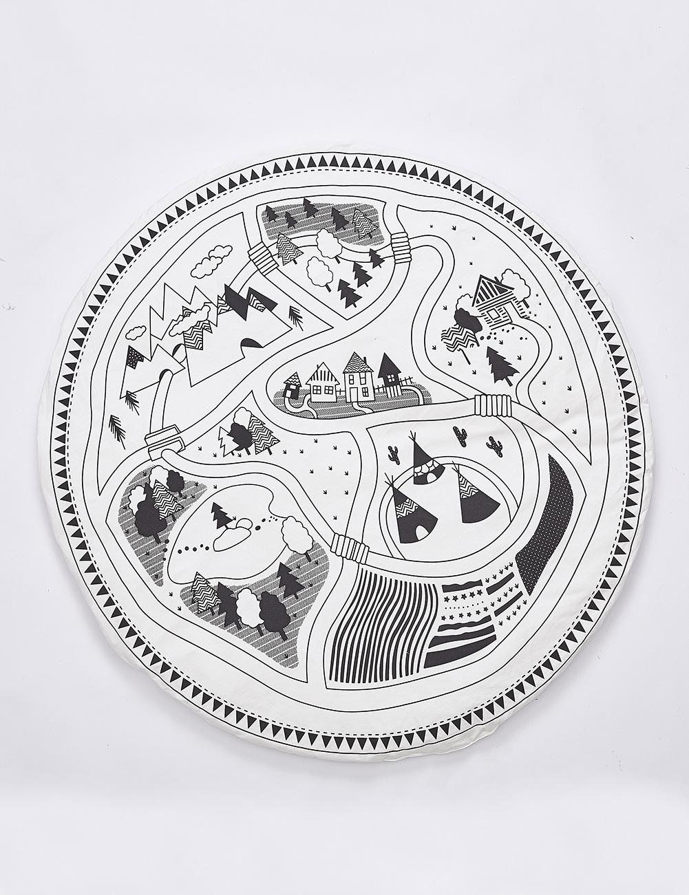 Animal nórdico, esteras de juego acolchadas para bebé, estera de algodón suave para gatear, alfombras de juego para niñas, alfombra redonda para el suelo para la decoración Interior de la habitación de los niños: Map 86CM
