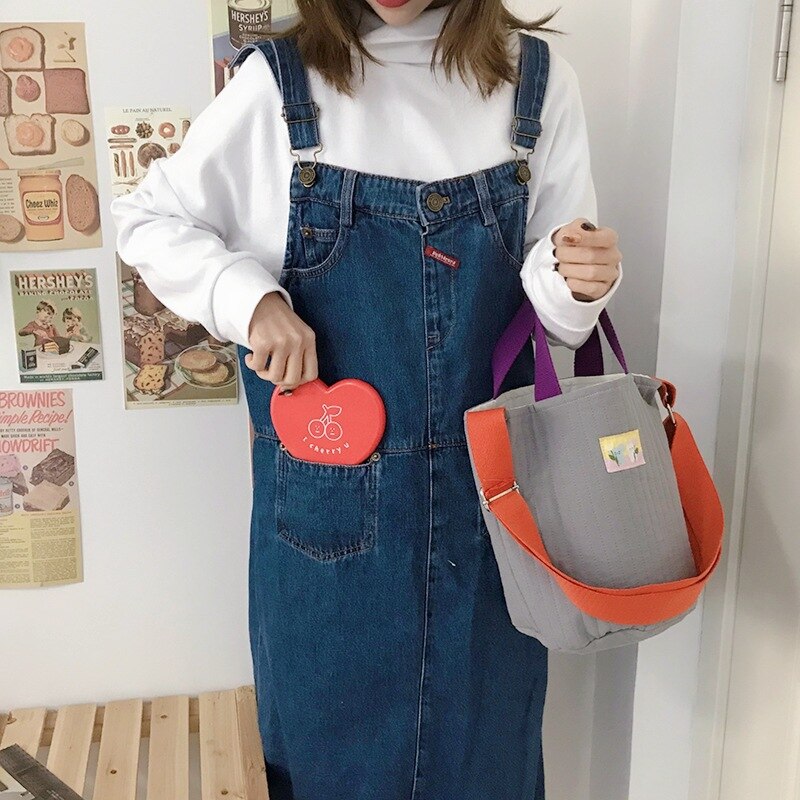 Katoenen emmertas gestreepte gewatteerde schoudertassen crossbody trekkoord kleine tas warme canvas draagtas voor dames