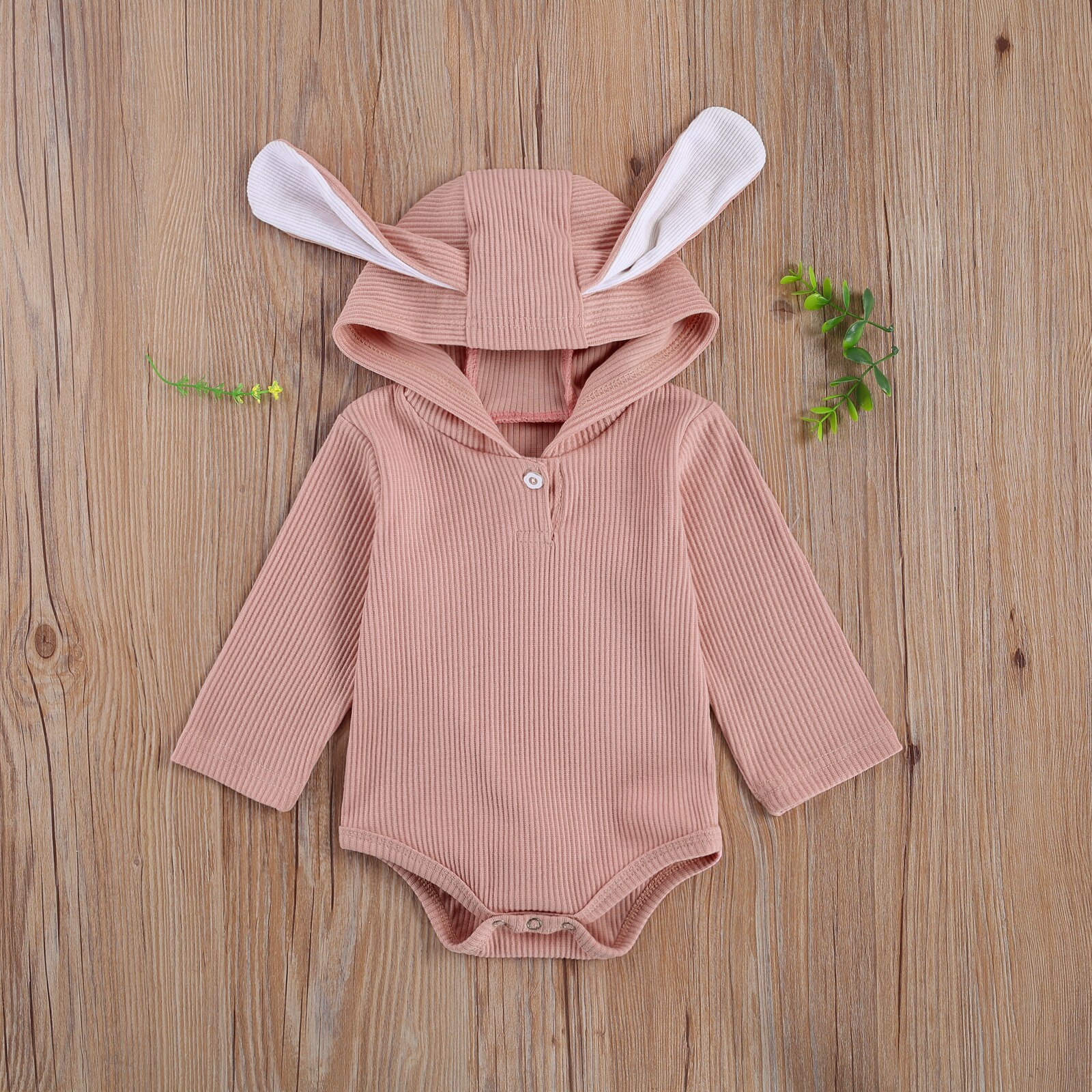 Focusnm bebê recém-nascido meninas meninos bodysuits urso sólido orelha com capuz botão de manga longa adorável macacões 0-18m