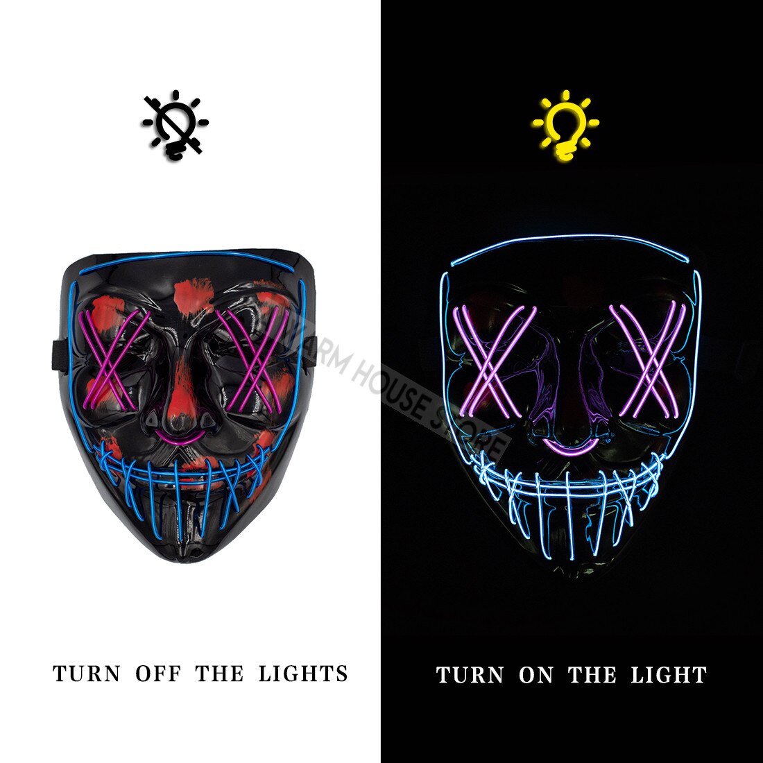 Halloween Party Trend LED Mask Purge Masks Election Mascara Costume DJ Party Light Up Cool Masks Glow In Dark: blue and purple