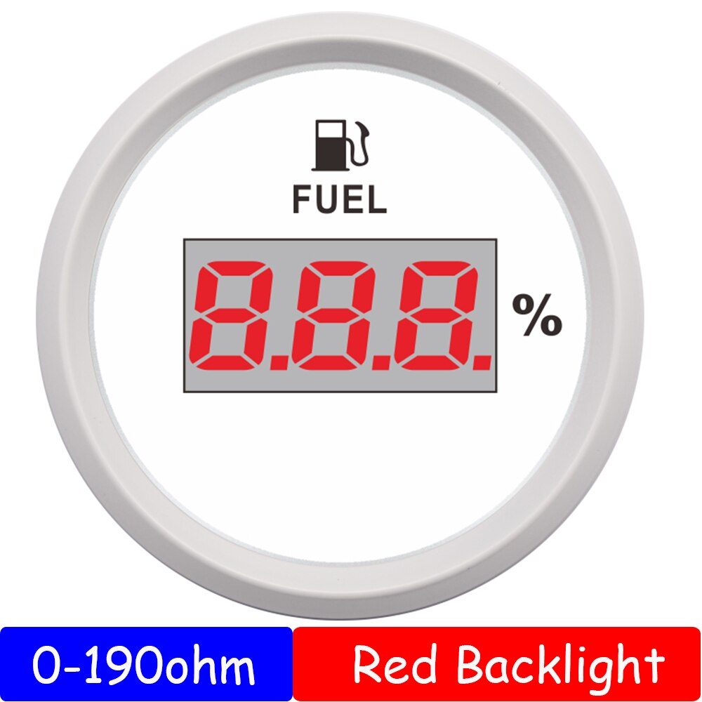 LED rojo 52mm indicador de nivel de combustible coche Metro 0-190 ohm 240-33ohm para del camión del coche del barco de RV de indicador de nivel de aceite LCD Display 9-32V: WW 0-190ohm
