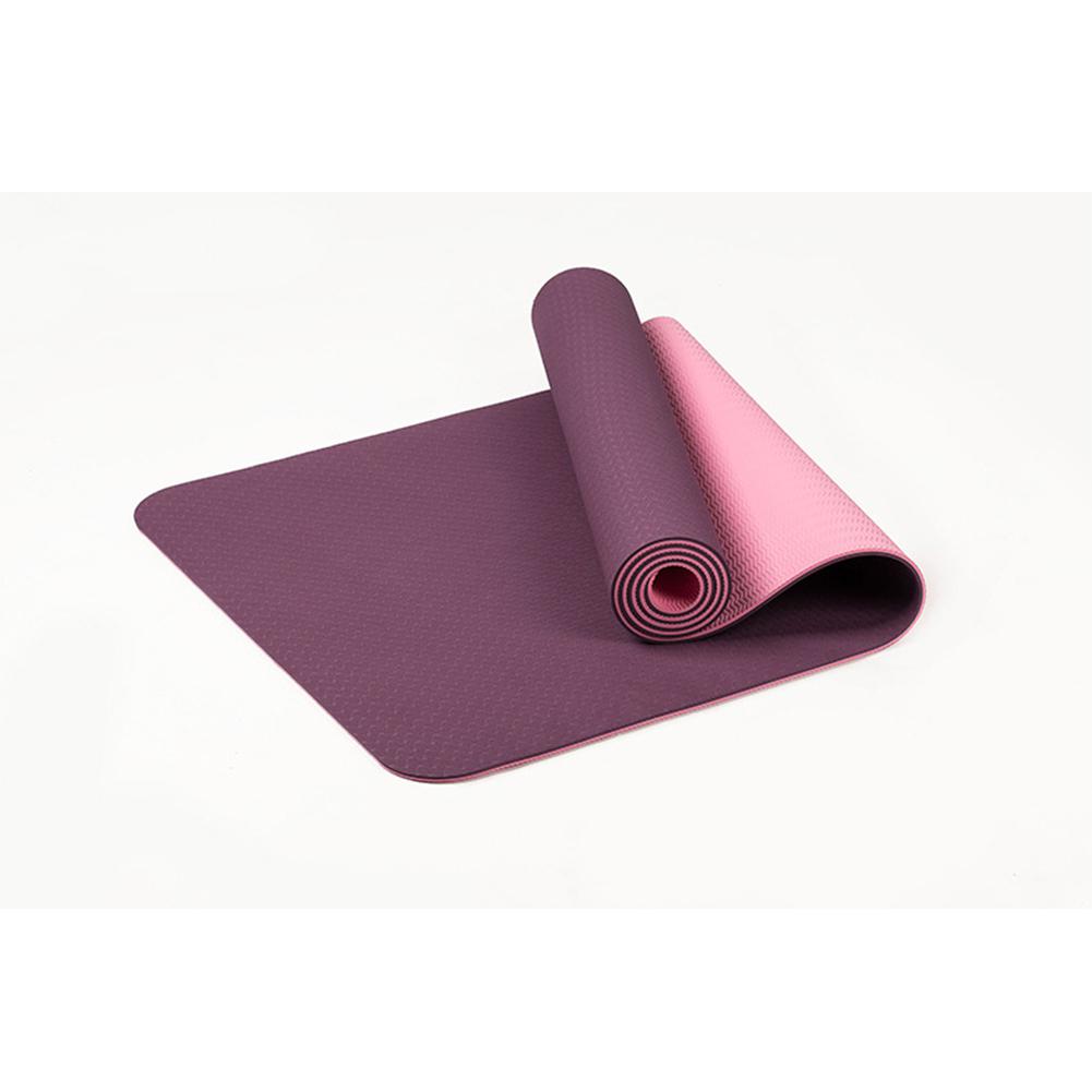 Yoga Mat 6mm Thick TPE - 183x61cm Non-Slip Dual-Color Fitness Pilates Gym Exercise Training Pad: Dark purple
