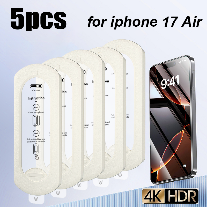 5pcs Screen Protector for iPhone 17PRO MAX 17air 17PRO 17 16 15 14 13 Full coverage Easy installation Tempered Glass: Silver