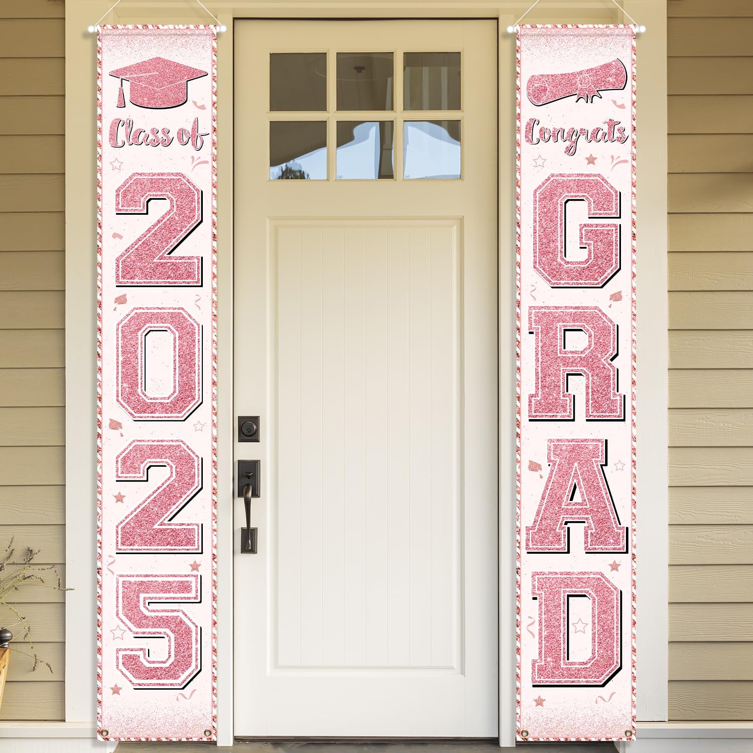 Roségoldenes Abschlussfeier-Dekorationen, Veranda-Schild, Klasse 2025, Banner, Türbehang für Absolventenpartys: Ursprünglich Titel