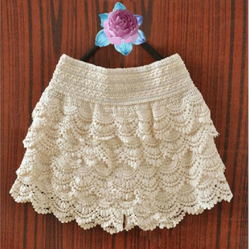 Summer Shorts For Women High Waist Lace Shorts Female Hook Flowers Sheath Shorts
