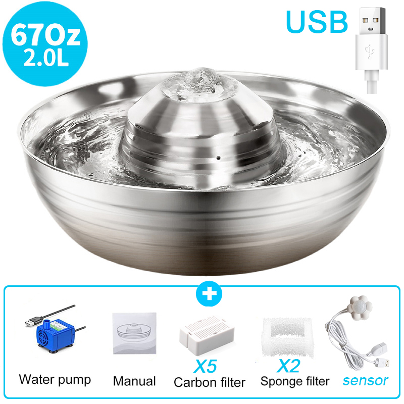 Stainless Steel Cat Fountain Filter Water Drinking Fountain Pet Cat Dog Ultra-Quiet Automatic Fountains and Filter Cats Drinker: A-FilterX5-sensor