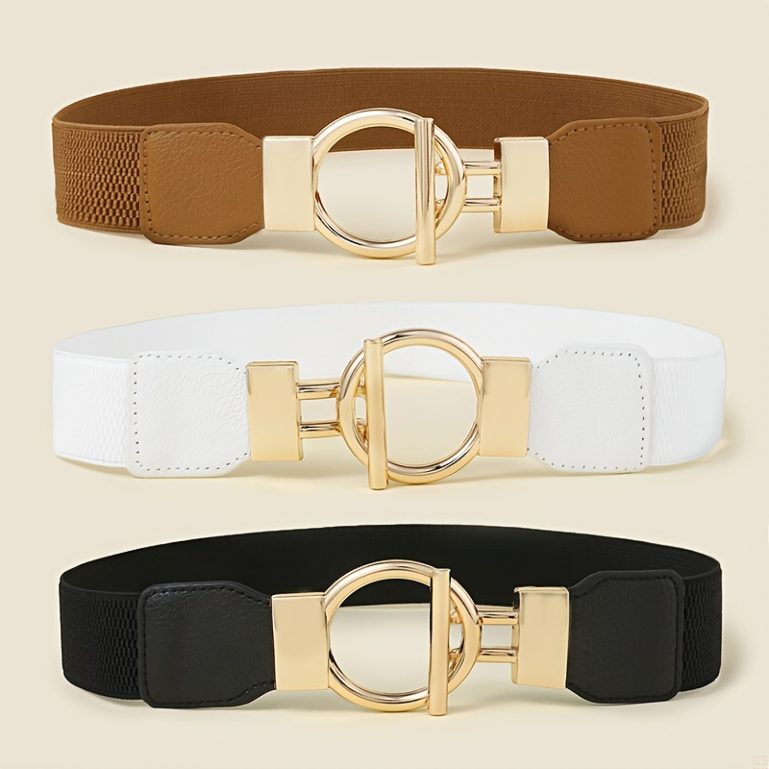 3pcs/set Classic Round Buckle Wide Elastic Waistband Belts - , Comfortable, and Versatile Accessories for Women - Perfect: WHITE