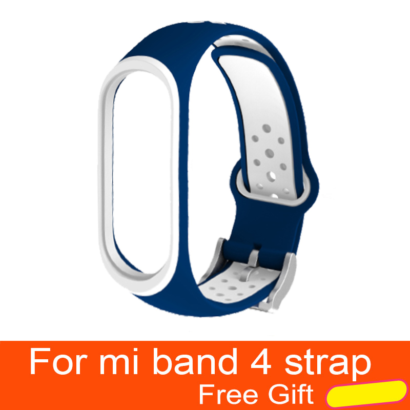 Per Xiao mi mi fascia 4 Cinghia di Accessori per Articoli Elettronica smart sostituzione impermeabile Doppio Braccialetto Del Silicone Di Colore per mi Band4 NFC cinturino Da POLSO: Deep blue-white