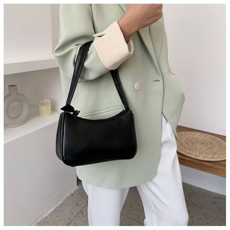 Soild Colour All Match Women Armpit Bags Simple Women Casual Small Baguette Handbags Soft PU Leather Ladies Armpit Bags