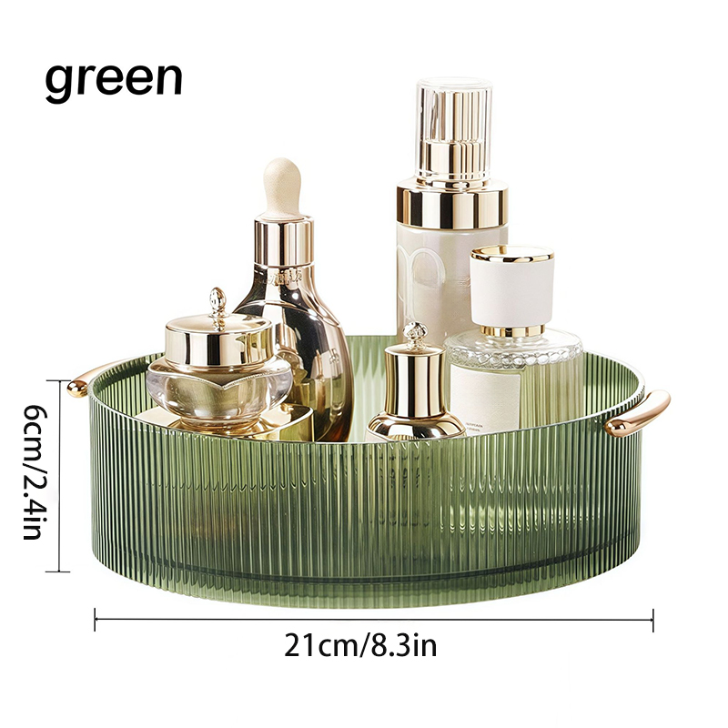 360° Rotating Cosmetic Storage Box - Large Capacity Round Transparent Tray - Desktop Organizer: Light Grey