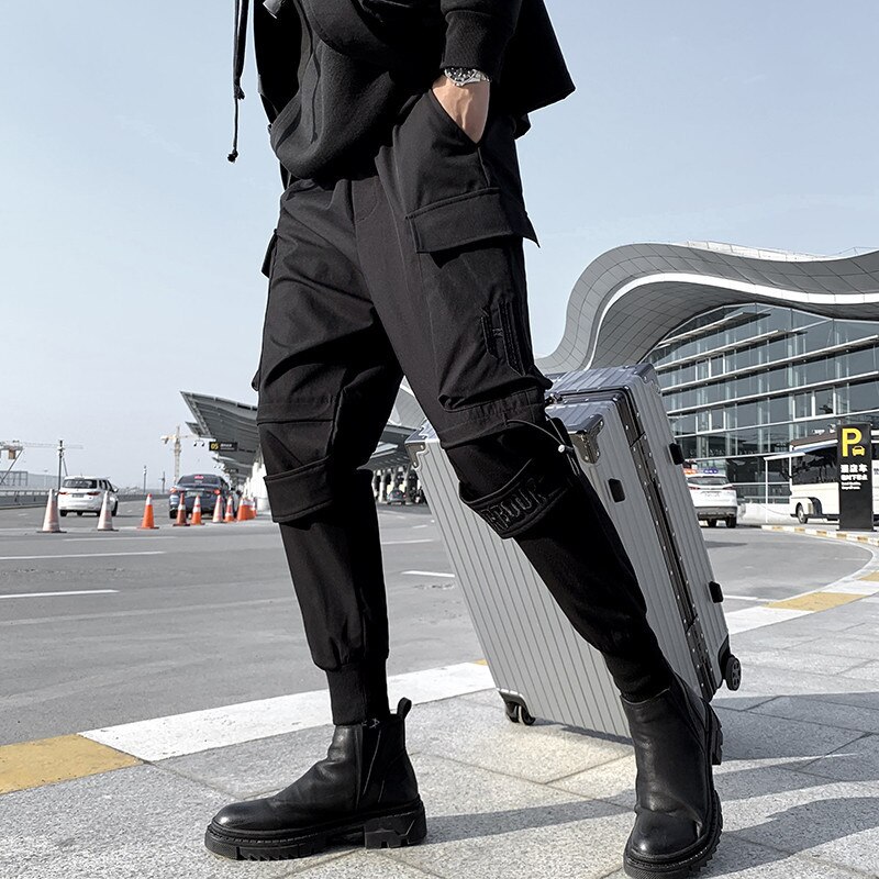 negro pantalones hombres larga Streetwear ropa coreana Hip Hop Punk pantalones Harem estrechos de estilo Safari pantalones Casuales