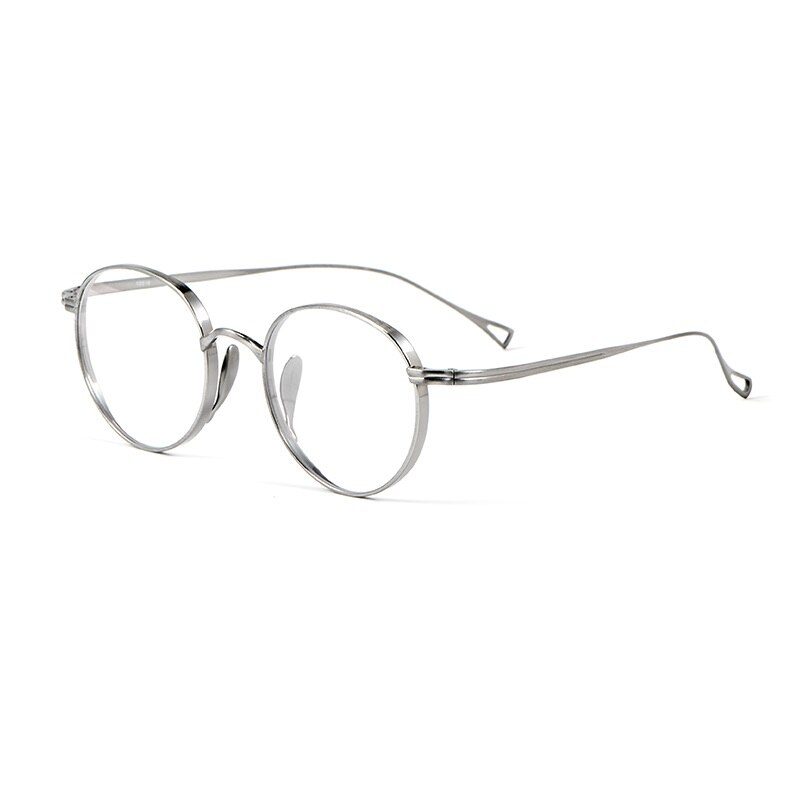 Japanese Handmade Glasses Frame Retro Oval Round KMN113 Pure Titanium Light Men Woman Eyeglasses Myopia Reading Eyewear Frames: Silver
