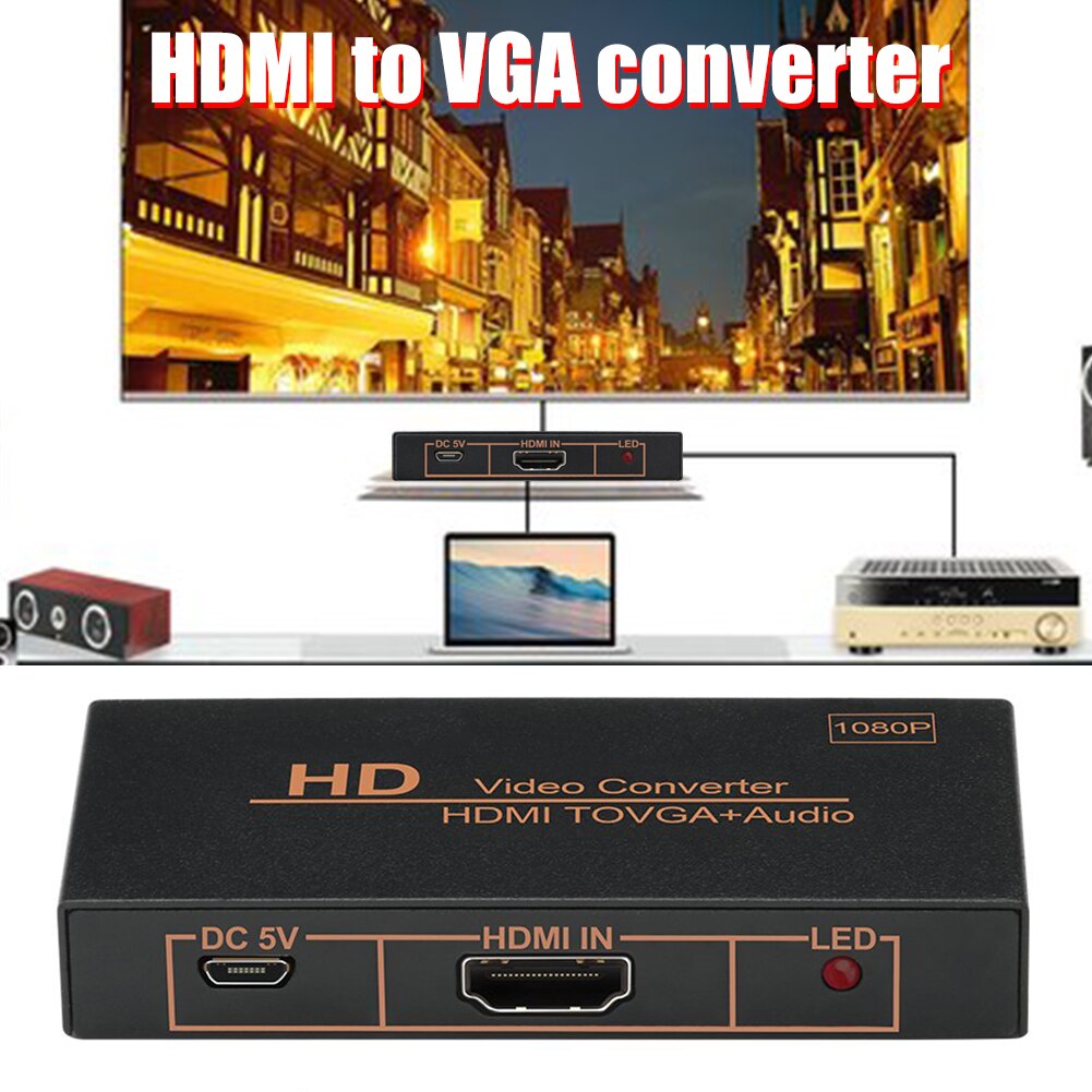 Office Connector For Laptop Plug And Play Universal Home Active 1080P Female HDMI To VGA Male Portable Converter Adapter Dongle