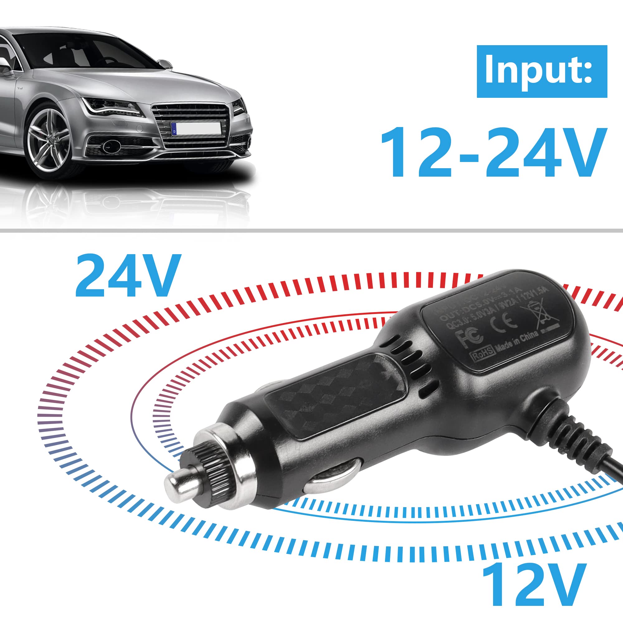 Meiriyfa Dashcam Voedingskabel, Dashcam Oplader Mini Usb, Qc3.0 Snelle Auto-Oplader Met Dubbele Usb-Poorten Voor Verschillende Modellen