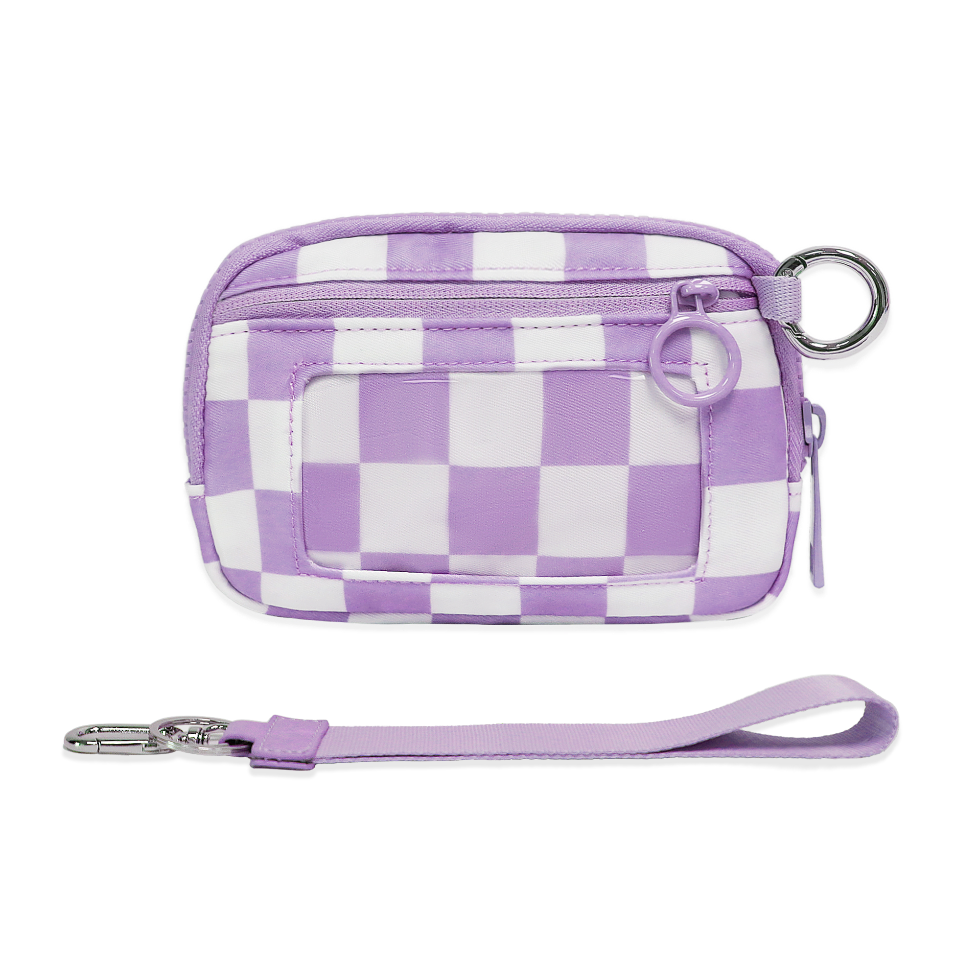 The Iris Wallet Zwart geruit kaartetui met ID-venster Portemonnees voor dames Portemonnee met ritssluiting Mini draagbare sleutelhangerportemonnee: Donkergrijs