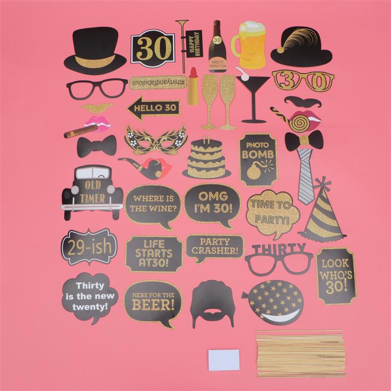 41pcs 30th Birthday Photo Props Set Birthday Party Decoration Funny Mustache Photo Booth Props Set Photography Accessories
