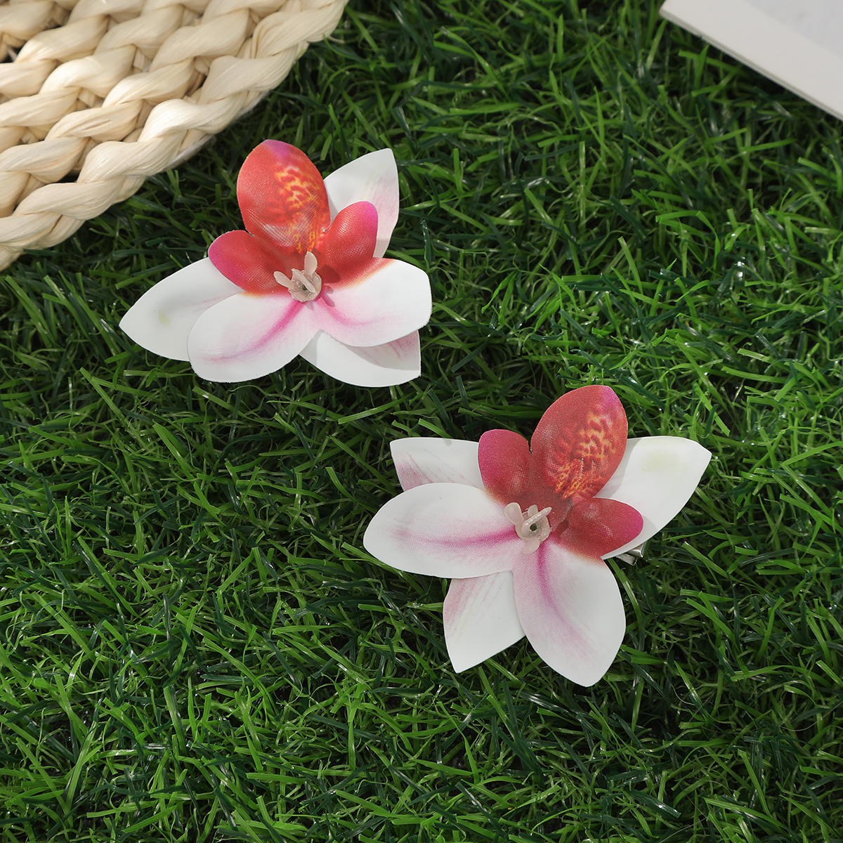 Horquillas de orquídeas simuladas, pinza para el pelo de flor blanca y rosa para mujer, horquilla para foto de playa de viaje de verano, Clip LATERAL, tocados de