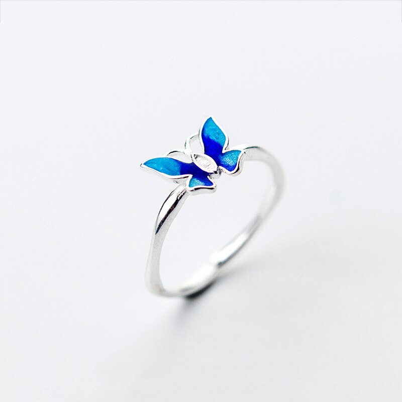 Inzatt echter 925 sterling silber blauer schmetterling verstellbarer ring für damen party feiner schmuck süße accessoires: Default Title