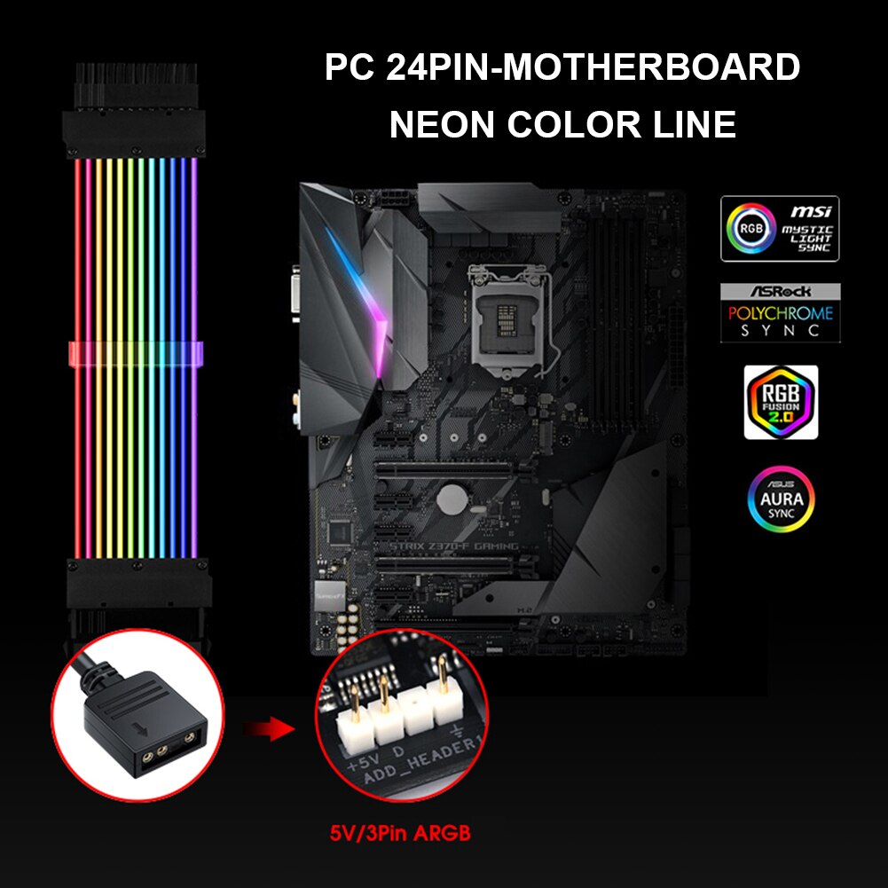 PSU Power Extension Cable RGB ATX 24Pin GPU 8Pin Triple Streamer PCI-E 6+2Pin Dual Rainbow Cord 5V Sync PC Case Decoration
