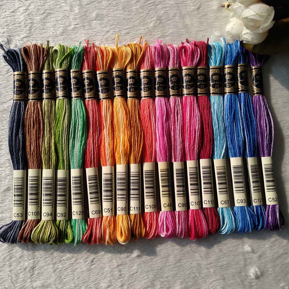 WUYU Royalbroderie Egyptian Long-staple Cotton Cross Stitch Thread Hand Embroidery 18 Space-dyed Colors Knitting Crafts Floss s: 18 colors 1 set