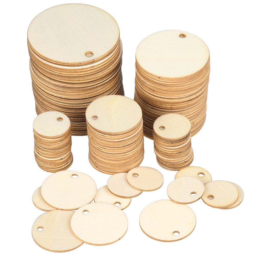 50/100pcs Round Pack Wooden 2cm 3cm 4cm 5cm Circles Natural Discs Blank Signs Crafts Wedding Party Label Hang Tag Cards