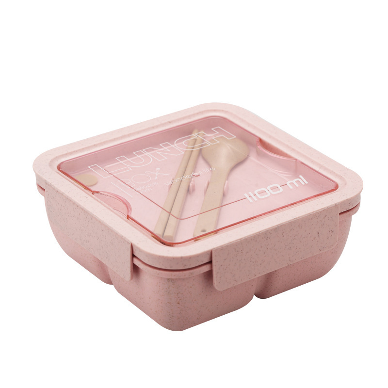 Magnetron Lunchbox Milieuvriendelijk Bpa-Vrij Tarwestro Bento Box Met Eetstokjes Keuken Voedselcontainer Soep Kan Met Lepel: Zilver