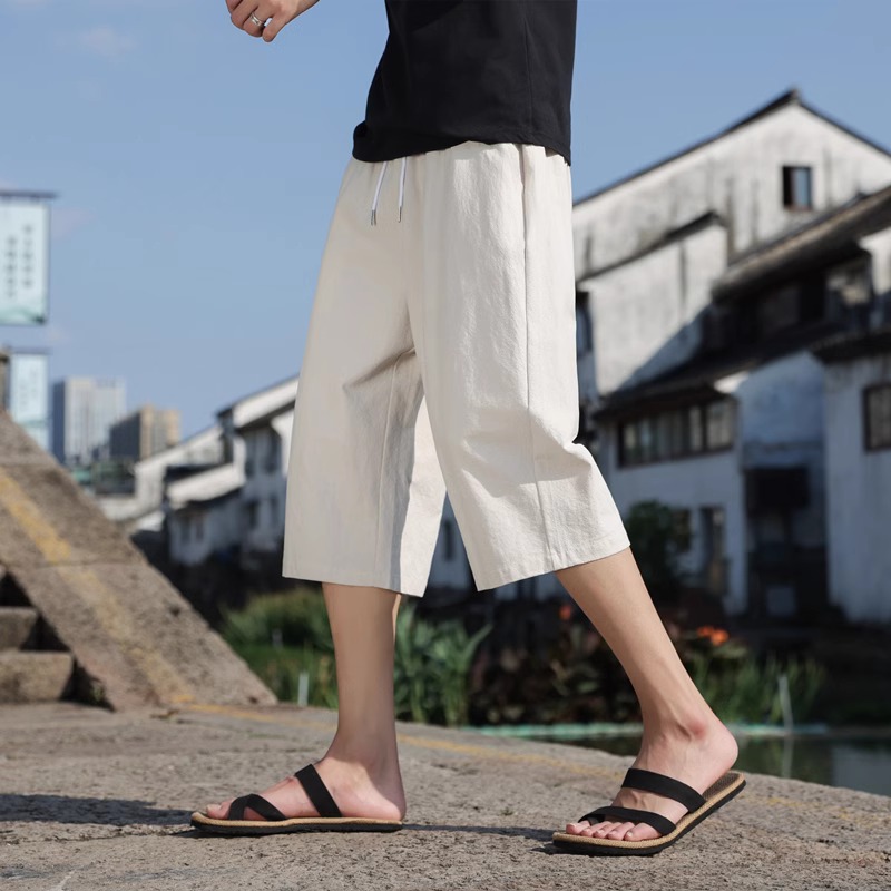 pantalon court en lin été coton couleur unie Shorts grands Shorts légers hommes Shorts de plage pour hommes pantalons de survêtement respirants: M / Bleu