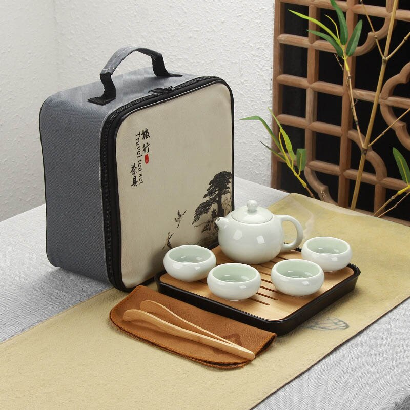 Kinesisk rejse kung fu te sæt keramisk bærbar matcha sæt tekande porcelæn teaset gaiwan te kopper tekande med rejsetaske: 5