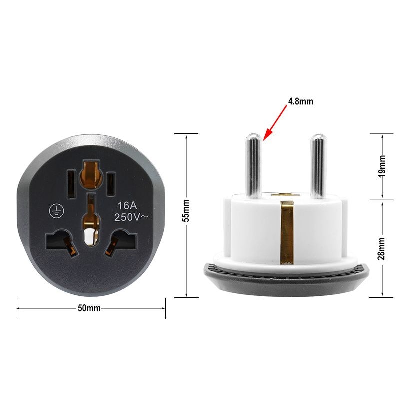 EU Plug Adapter Universal 16A 250V AU US UK CN To EU Wall Socket US to EU Converter Socket AC Travel Adapter