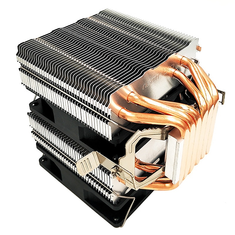 Sneeuwpop 4PIN Temperatuurregeling Cpu Koeler, 6 Koperen Buis Mute Dual Fan Cpu Koeler, geschikt Voor Amd Universele Koeler