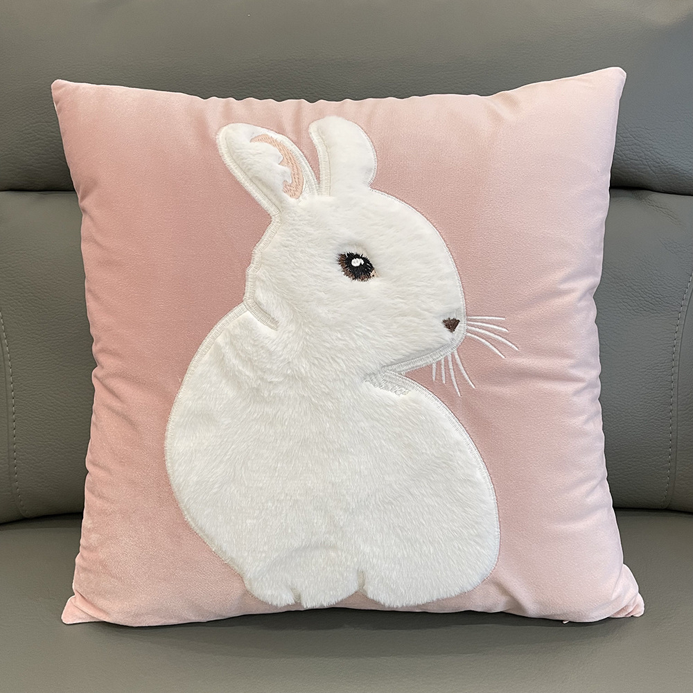45x45CM Cute Cartoon Rabbit Throw Pillow Cover Nordic Animal Stamping Waist Cushion Cover Decor Home Decorative Pillowcase: Burgundy