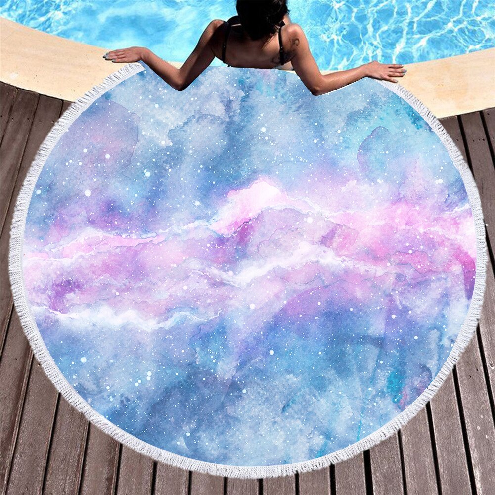 Serviette de plage ronde en microfibre pour adultes, motif de marbre coloré imprimé en 3D, tapis de Yoga avec pampilles, été, 150cm, T609: 6