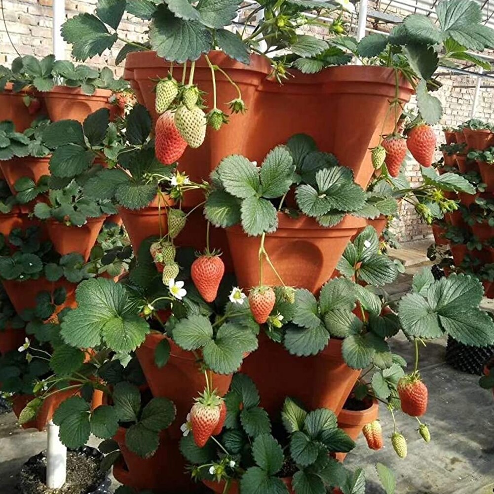 5PCS Stackable Flower Pot Garden Accessories Plant Pot Planters Plastic Tower With Tray Garden Pot Strawberry Vegetable Planter