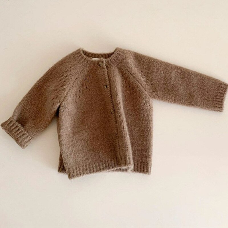 Lente Herfst Jongens Meisjes Jas Baby Trui Peuter Wol Chic Knit Vesten Pasgeboren Gebreide Lange Mouwen Katoenen Kinderen Jas tops: Brown / 100cm 3T