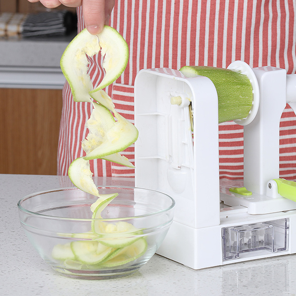 Cortador espiral de verduras, herramienta de cocina de calabacín, Cortador manual de manivela, cortador de frutas ABS, cortador plegable de Pasta de vegetales multipropósito, 4 cuchillas