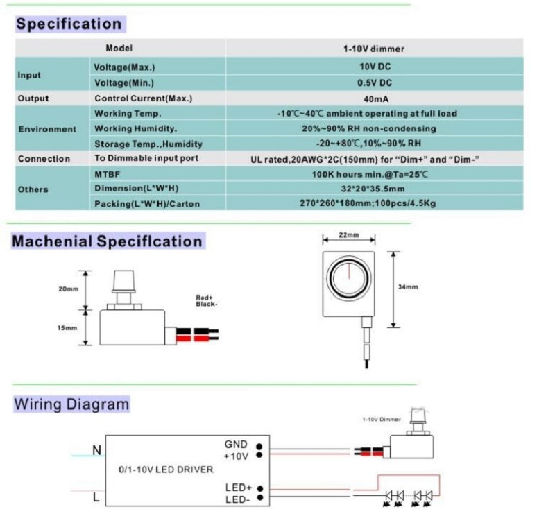 0/1-10V Dimmer switch for LED dimmable Driver