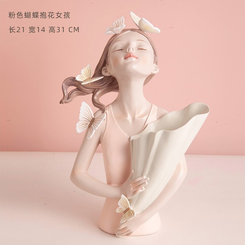Vase de fleurs artificielles modernes, sculpture de papillon fille, ornements en résine pour la maison, Vases de décoration de maison chauds: B2