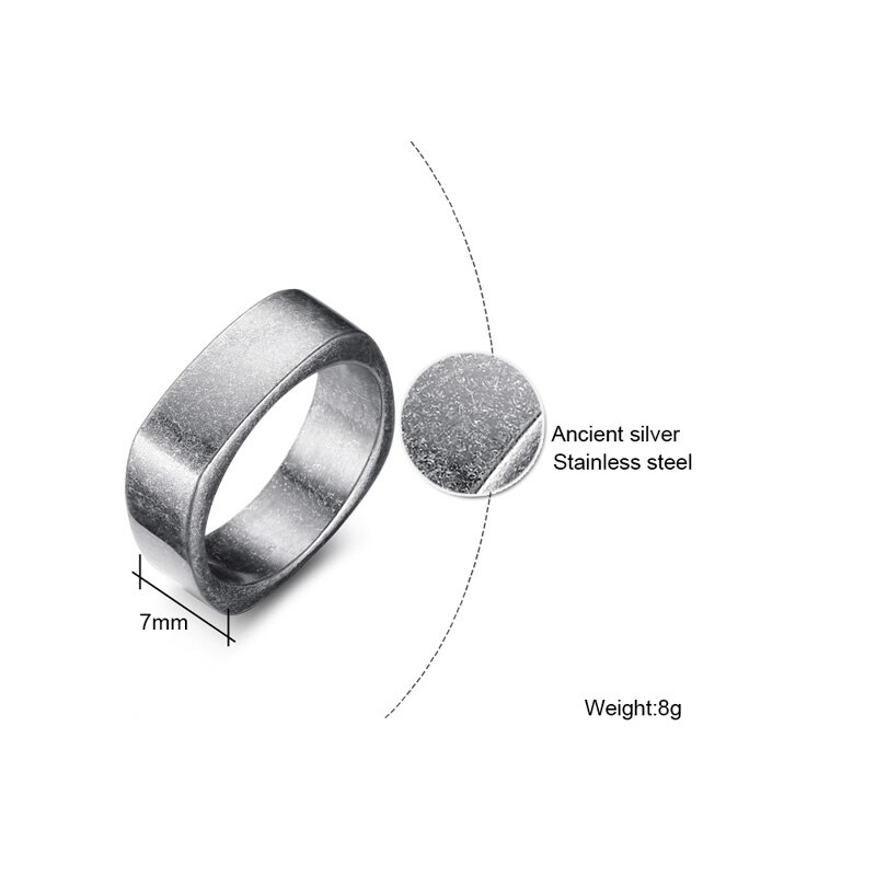 Bague homme acier inoxydable carré couleur argent Antique mat brossé Simple chevalière