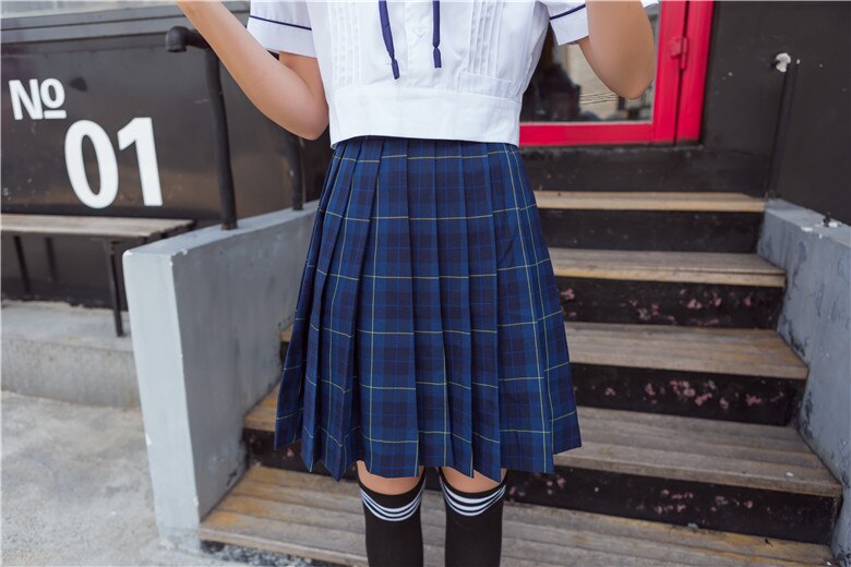 Girls School Uniform Top and Skirt Short Sleeve College Suit Students School Wear 2pcs JK Uniform Female Students Wear D-0191