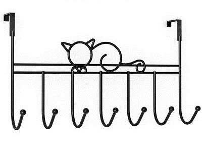 7-Hook over door hanger Iron Art Bag Clothes Key Scarf Hanging Holder Bathroom Kitchen Home Back Door organizer: black cat