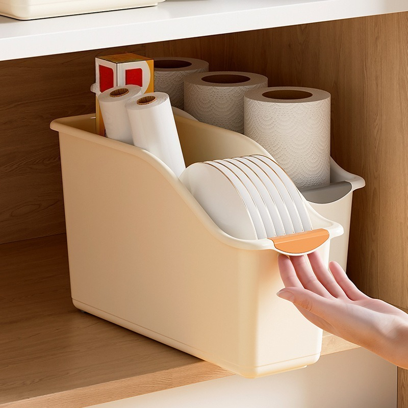 Versatile Plastic Storage Bin Set - Curved Home Organizer for Cleaning/Essentials/Baskets, Space-Saving Declutter Solutions