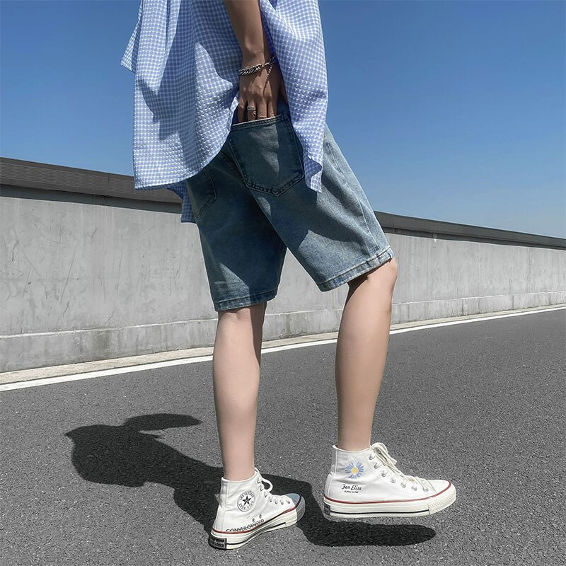 Five-point denim shorts men's summer loose trend straight 5-point pants ins tide summer thin section