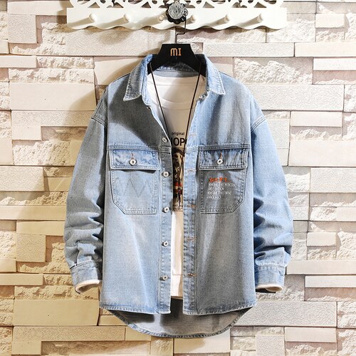 Denim veste hommes imprimer moto basique manteau hommes japonais Streetwear Hip Hop veste Cowboy mâle Jean Bomber vestes: light blue / 4XL